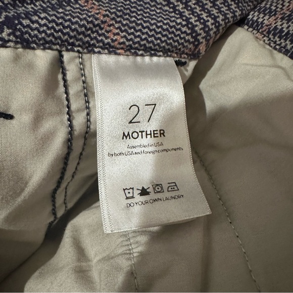 MOTHER The Shaker Prep High Waist Fray Crop Plaid Pants Happy People Read - Picture 11 of 15